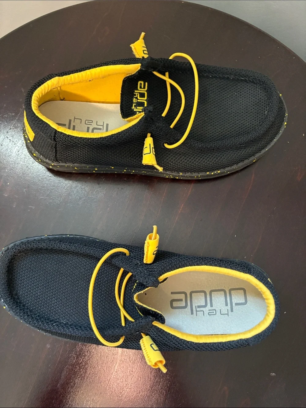 Hey Dude Men's Wally Black and Yellow Slip-On Loafers - Size 8